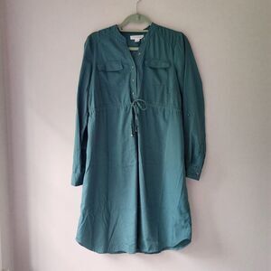 MOTHERHOOD Tunic Style Dress | Green Button Down | Drawstring Waist | Medium